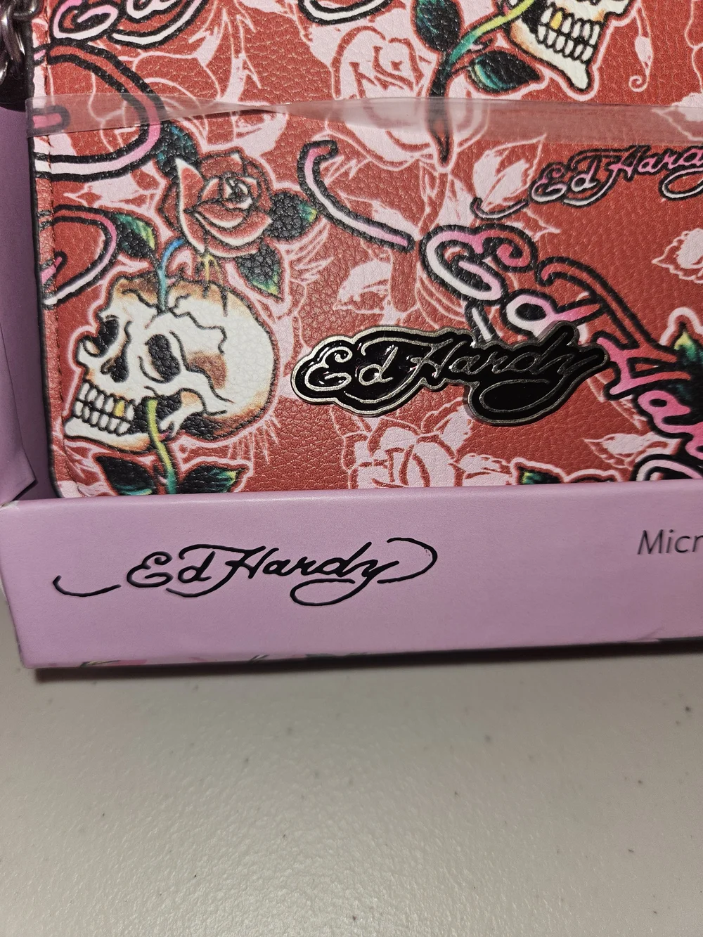 NWT Ed Hardy Women's Red Skull & Rose Crossbody Wallet